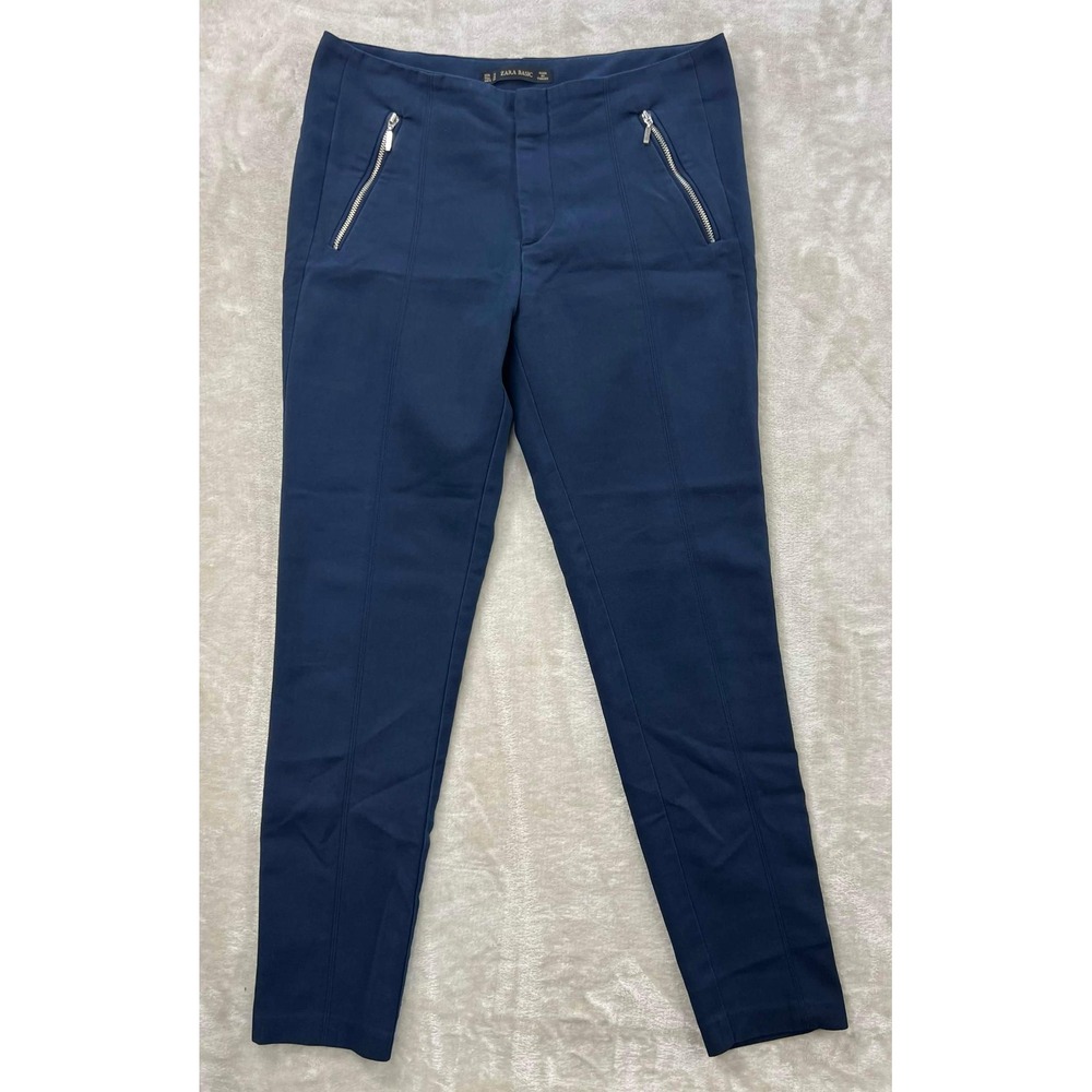 EUC Zara Basic Womens Navy Blue Zipper Pocket Slim Fit Trousers Pants Size M